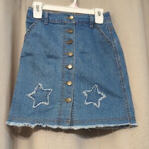 Denim Button-Front Skirt with Star Accents